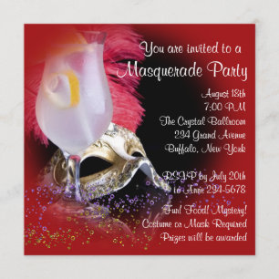Red Black Masquerade Party Invitations