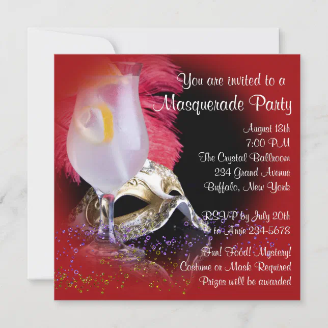 Red Black Masquerade Party Invitations | Zazzle