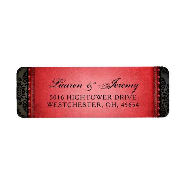 Red & Black Matching Halloween Wedding Address Label (Front)