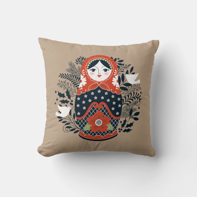 Red Black Matryoshka Nesting Doll Christmas Throw Pillow (Front)