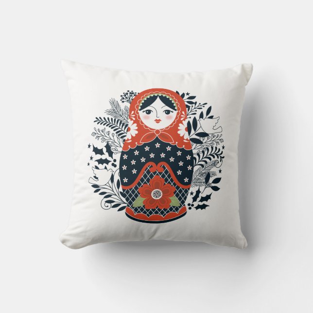 Red Black Matryoshka Nesting Doll Throw Pillow (Front)