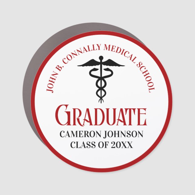 Red Black Medical School Custom Graduation Car Magnet (Front)