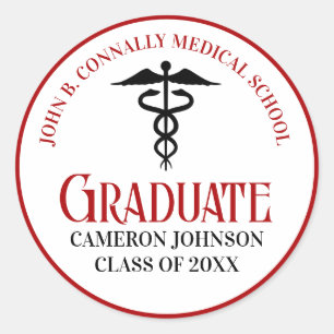 Red Black Medical School Custom Graduation Party Classic Round Sticker
