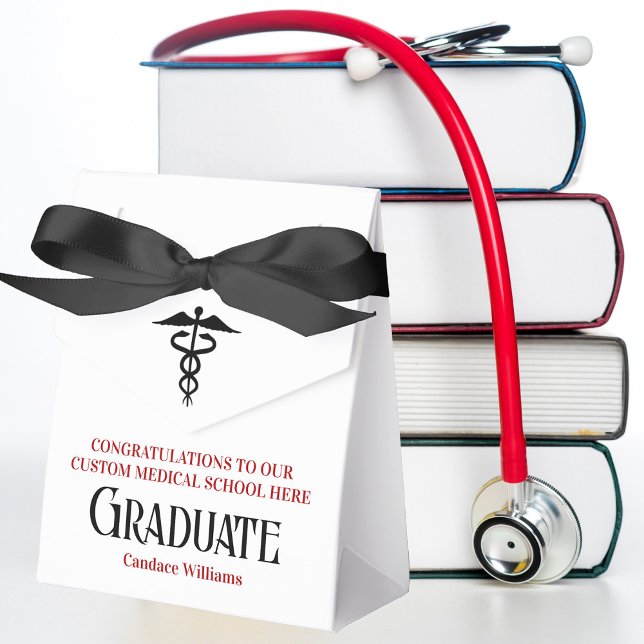 Red Black Medical School Custom Graduation Party Favor Boxes (Creator Uploaded)