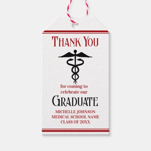 Red Black Medical School Custom Graduation Party Gift Tags