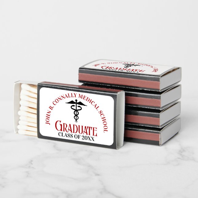Red Black Medical School Custom Graduation Party Matchboxes (Stacked)