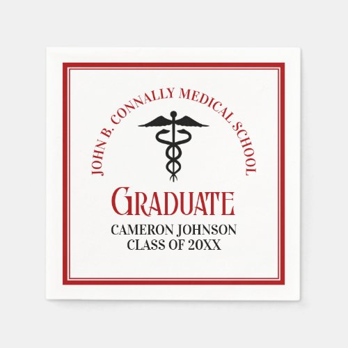 Red Black Medical School Custom Graduation Party Napkins