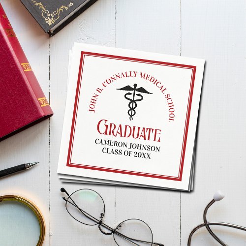 Red Black Medical School Custom Graduation Party Napkins