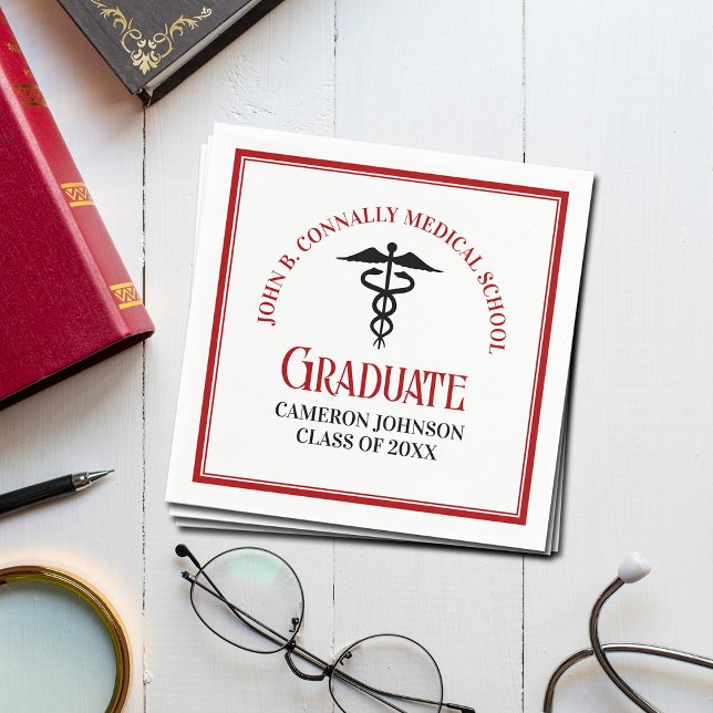 Red Black Medical School Custom Graduation Party Napkins (Creator Uploaded)