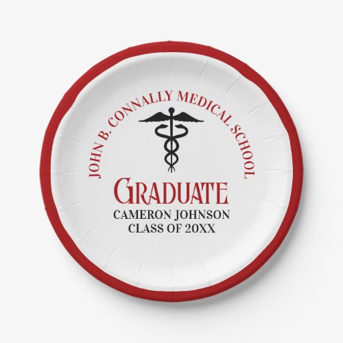 Red Black Medical School Custom Graduation Party Paper Plates