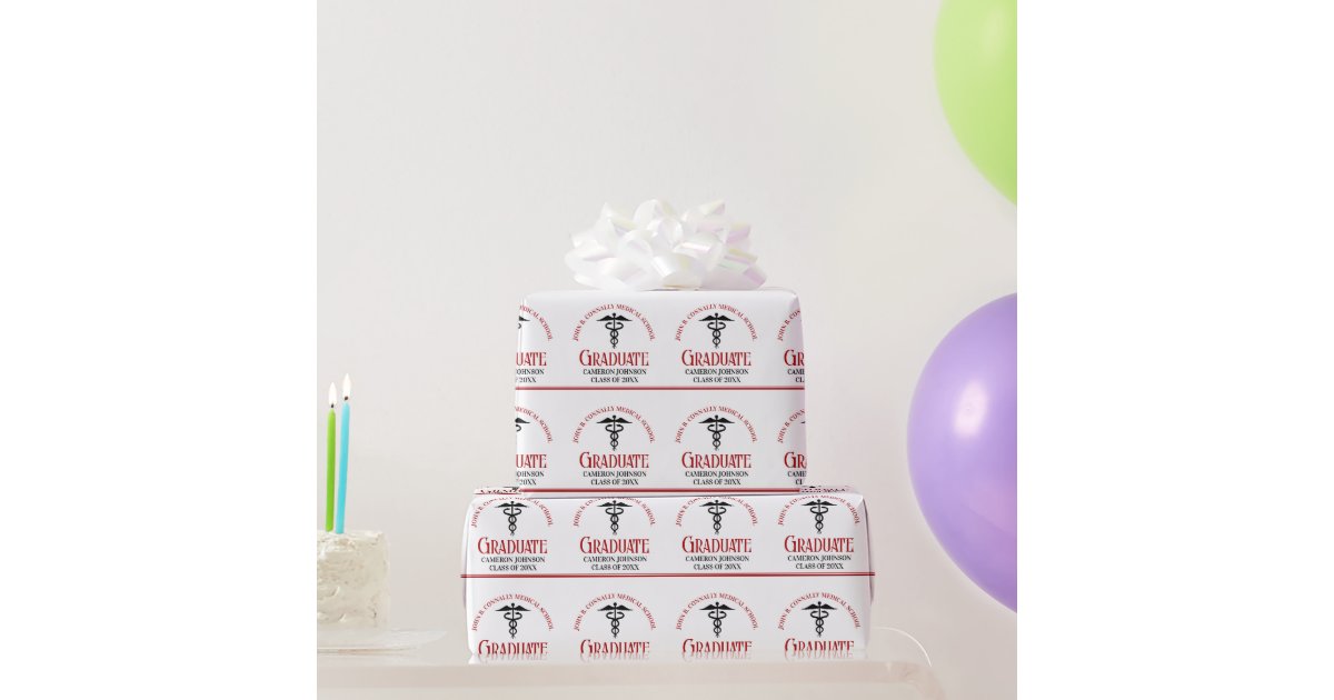 Red Black Medical School Custom Graduation Wrapping Paper | Zazzle