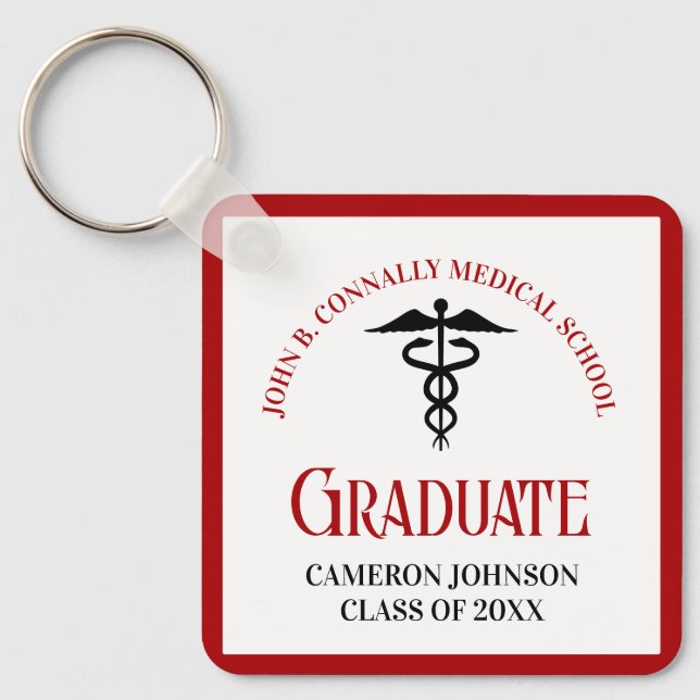 Red Black Medical School Graduate Keepsake Keychain (Front)