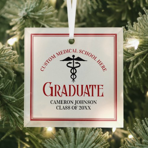 Red Black Medical School Graduation Christmas Glass Ornament
