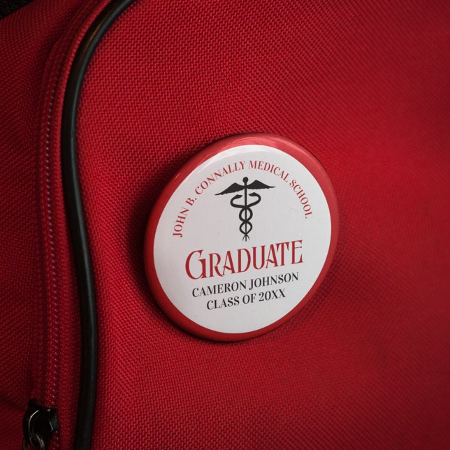 Red Black Medical School Graduation Keepsake Button (Creator Uploaded)