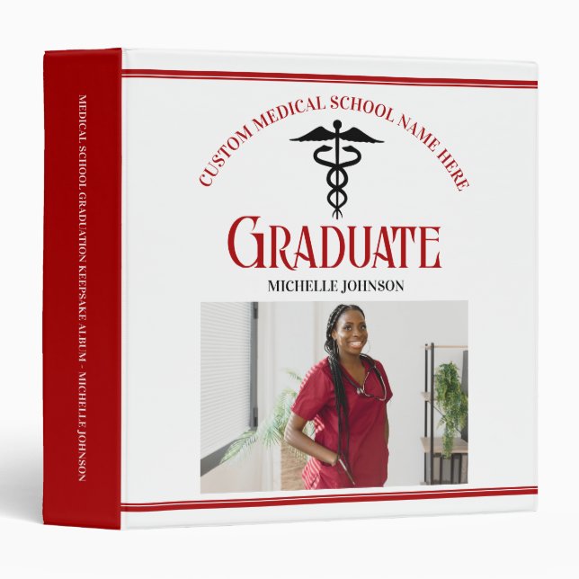 Red Black Medical School Graduation Photo Album 3 Ring Binder (Front/Spine)