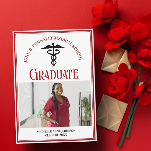 Red Black Medical School Graduation Photo Announcement