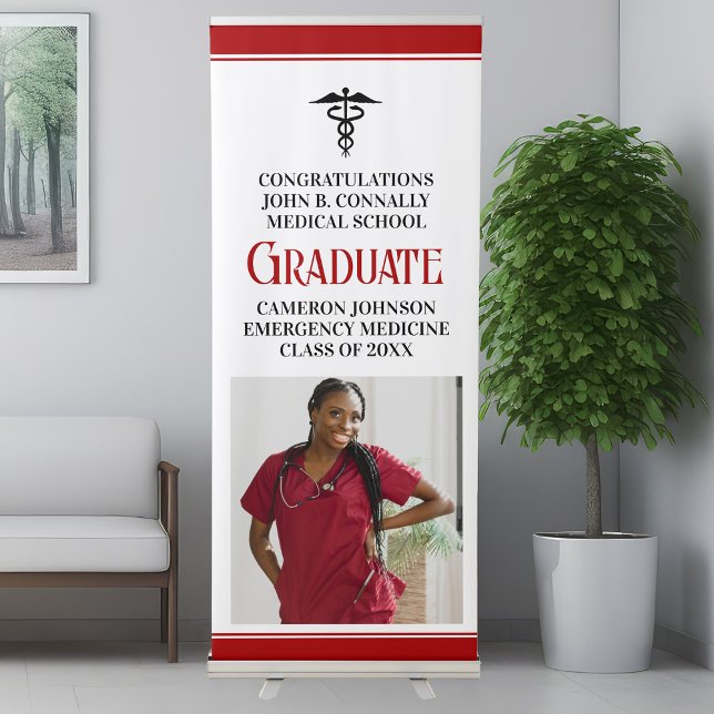 Red Black Medical School Graduation Photo Retractable Banner (Creator Uploaded)