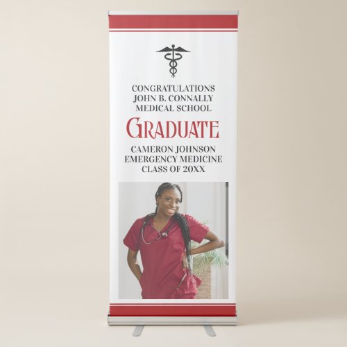 Red Black Medical School Graduation Photo Retractable Banner