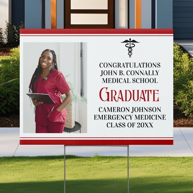 Red Black Medical School Graduation Photo Yard Sign (Creator Uploaded)