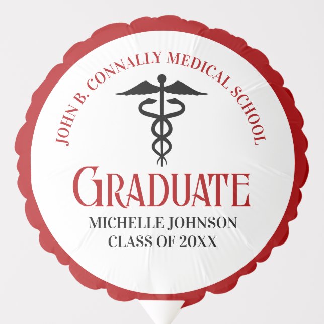 Red Black Medical School Photo Graduation Party Balloon (Front)