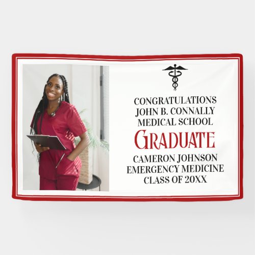 Red Black Medical School Photo Graduation Party Banner