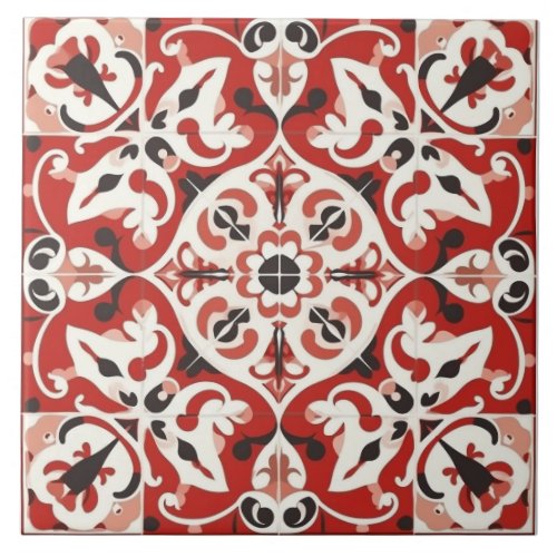 Red  Black Mediterranean Ceramic Tile
