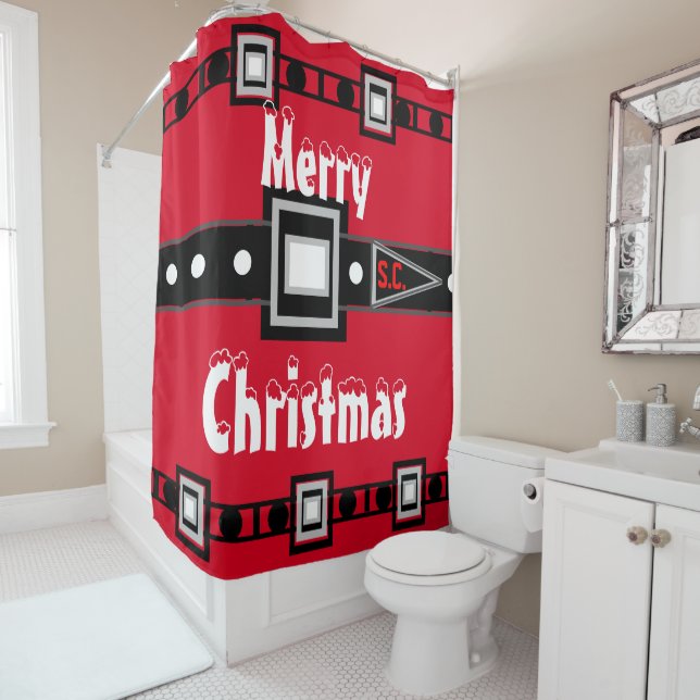 Red Black Merry Christmas  Shower Curtain (In Situ)
