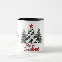 Red Black Merry Christmas Trees Snowflakes