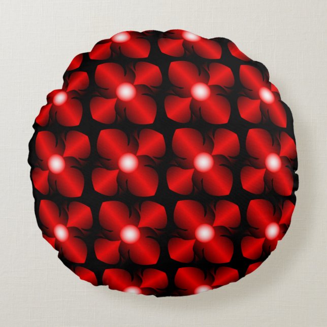 red & black metallic flowers floral goth pattern   round pillow (Front)