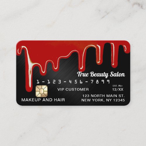 Red Black Metallic Thick Drips Credit Business Card
