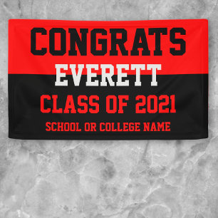 Red & Black Minimalist Graduation Party Banner