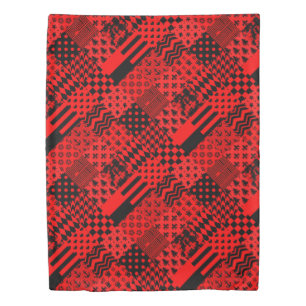Red Black Mixed Patterns Patchwork Design Duvet Cover