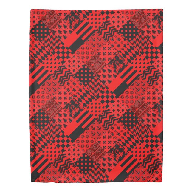 Red Black Mixed Patterns Patchwork Design  Duvet Cover (Front)