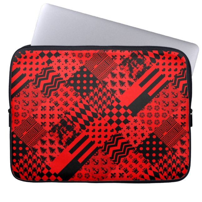 Red Black Mixed Patterns Patchwork Design  Laptop Sleeve (Front)