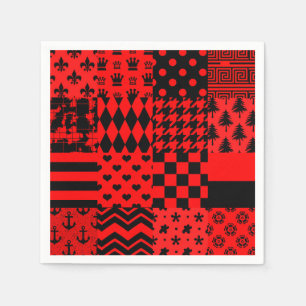 Red Black Mixed Patterns Patchwork Design  Napkins