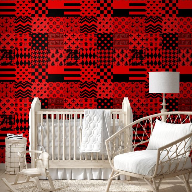 Red Black Mixed Patterns Patchwork Design  Wallpaper (Creator Uploaded)