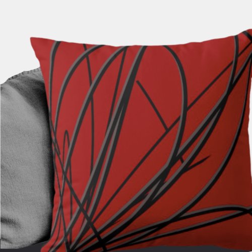 Red  Black Modern Artistic Abstract Throw Pillow