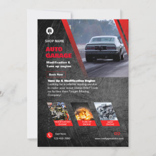 Red & Black Modern Auto Garage Flyer Invitation