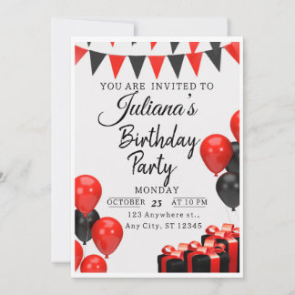 Red & Black Modern Birthday Party Invitation