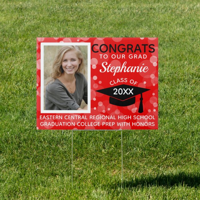 Red/Black Modern Bubbles Congrats Photo Graduation Sign (Insitu)