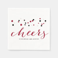 Red & Black Modern Confetti Dots Cheers Wedding