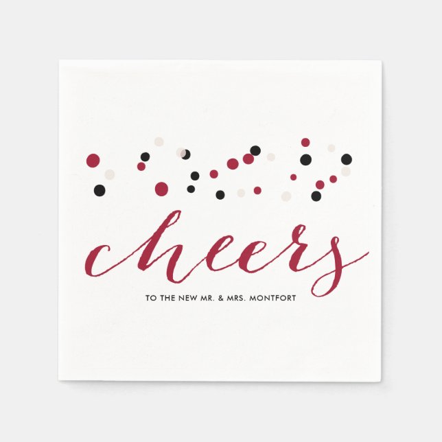 Red & Black Modern Confetti Dots Cheers Wedding Napkins (Front)