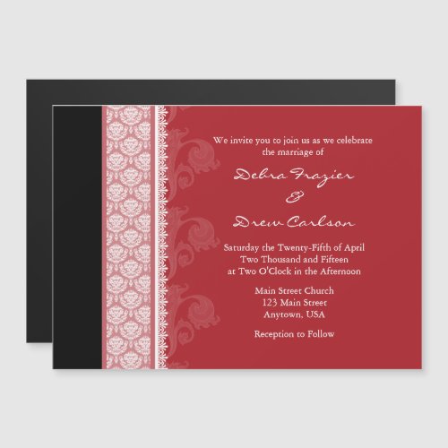 Red Black Modern Magnetic Wedding Invitation