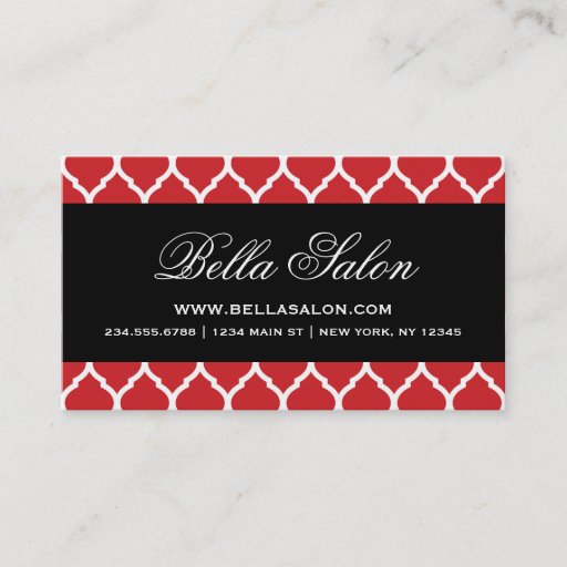 Customizable Red &amp; Black Modern Moroccan Lattice Business Card Template