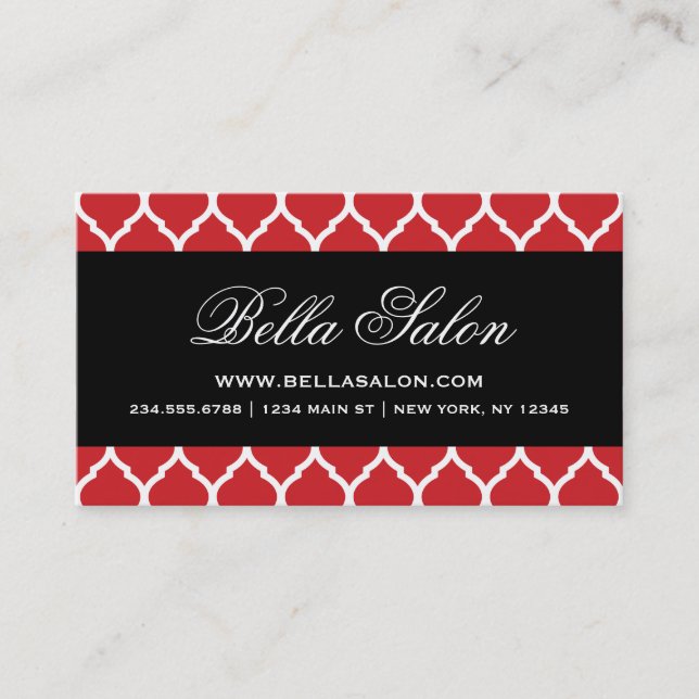 Red & Black Modern Moroccan Lattice Business Card (Front)