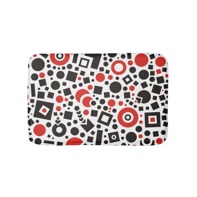 Red & Black Modern Tech Art Deco Bath Mat (Front)