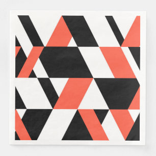 Red-black, modern, trendy, urban geometric design paper dinner napkins