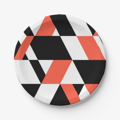 Red_black modern trendy urban geometric design paper plates