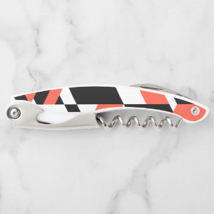 Red-black, modern, trendy, urban geometric design waiter's corkscrew