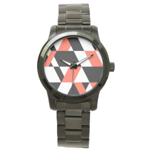 Red-black, modern, trendy, urban geometric design watch